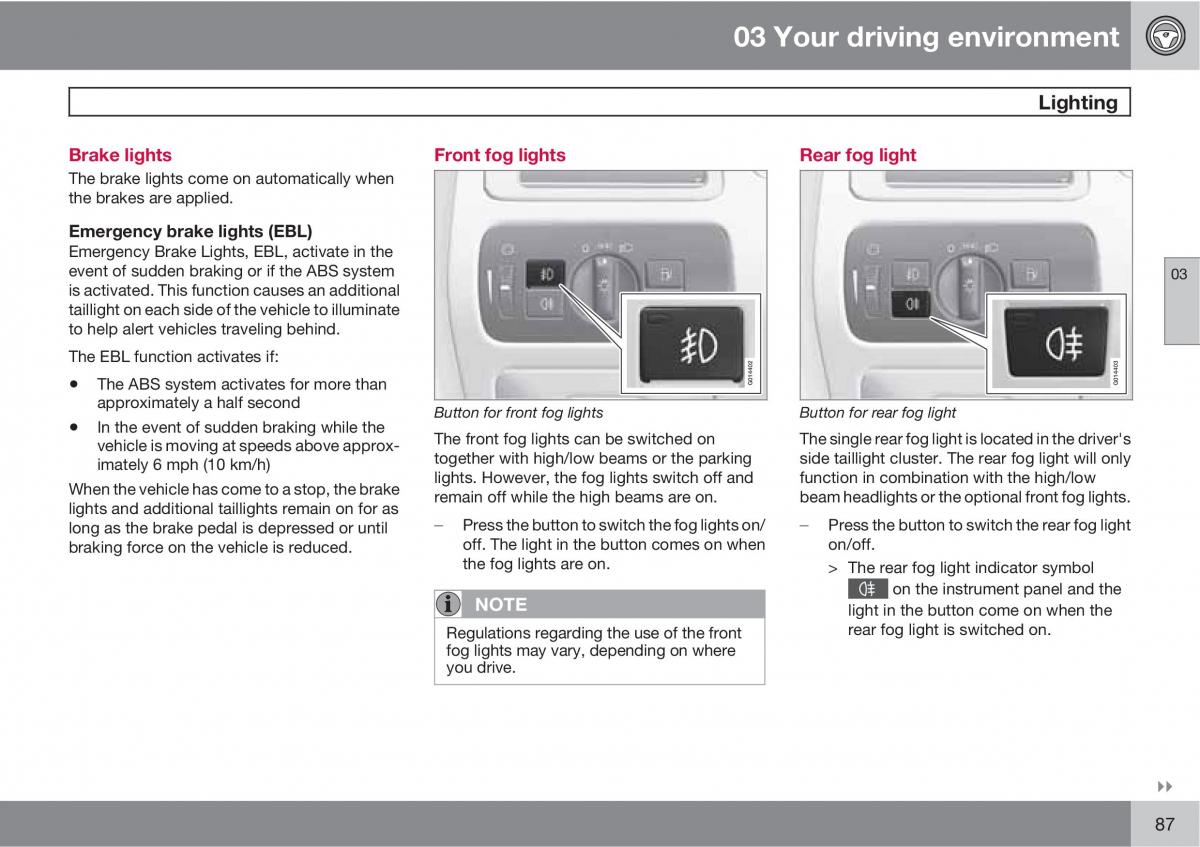 Volvo V70 XC70 III owners manual / page 87