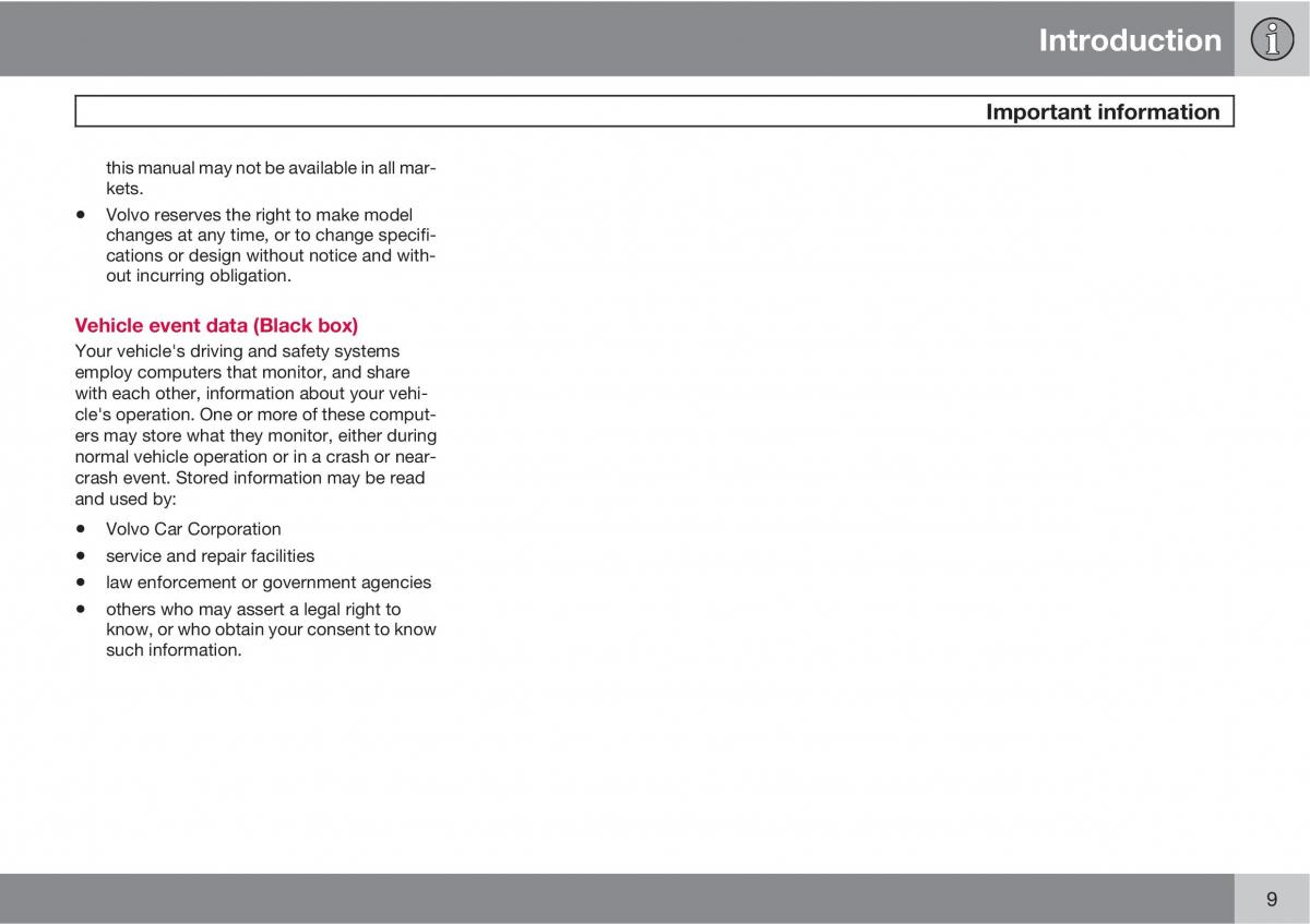 Volvo V70 XC70 III owners manual / page 9