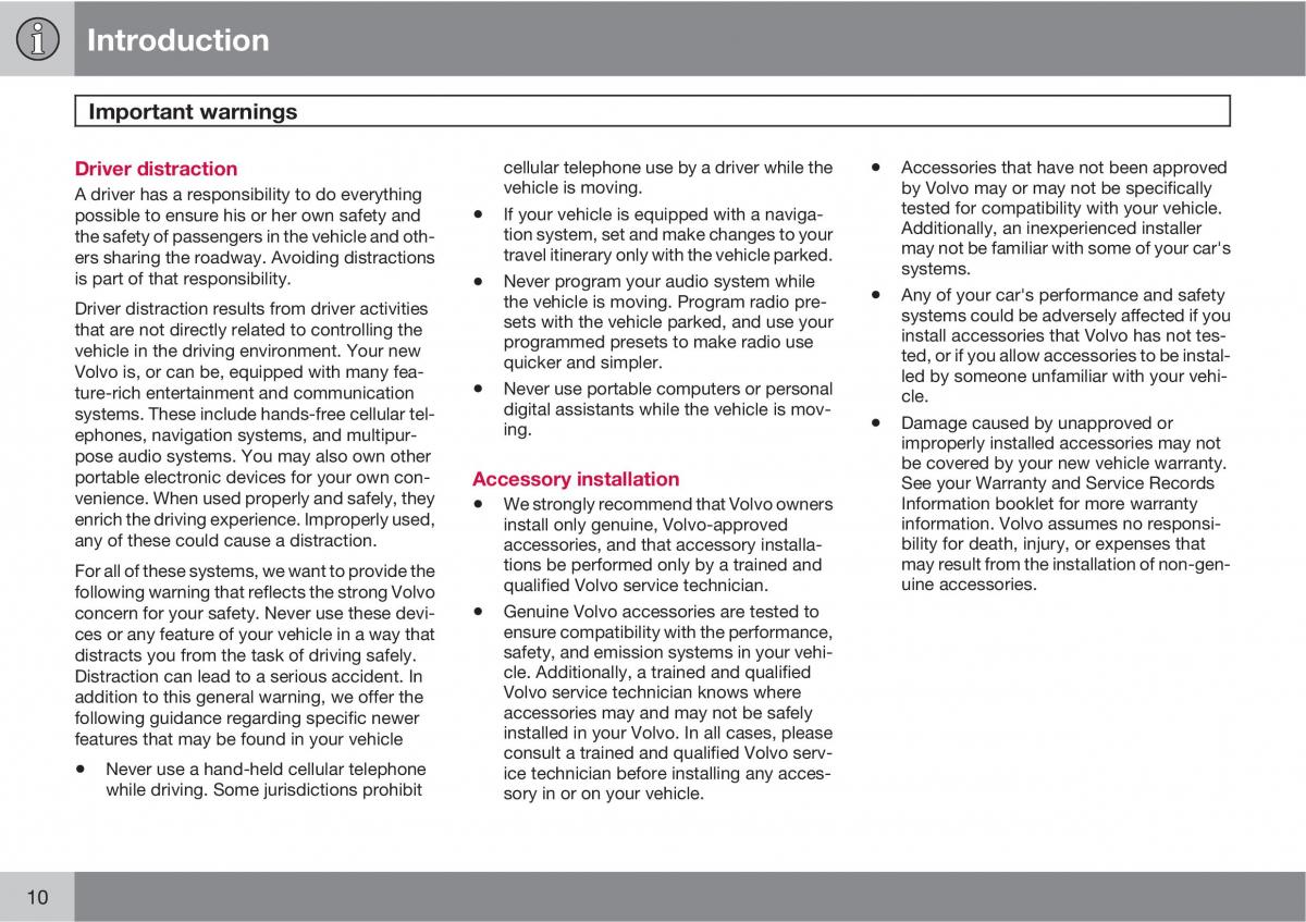 Volvo V70 XC70 III owners manual / page 10