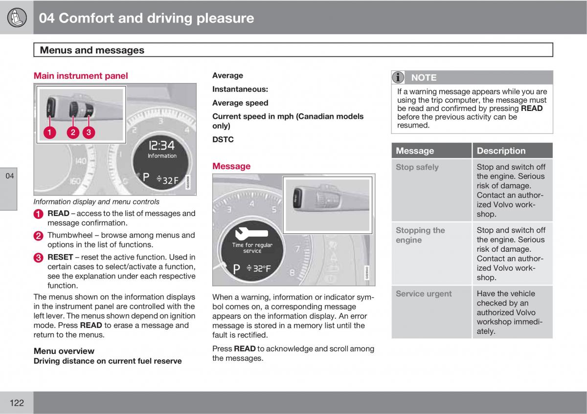 Volvo V70 XC70 III owners manual / page 122