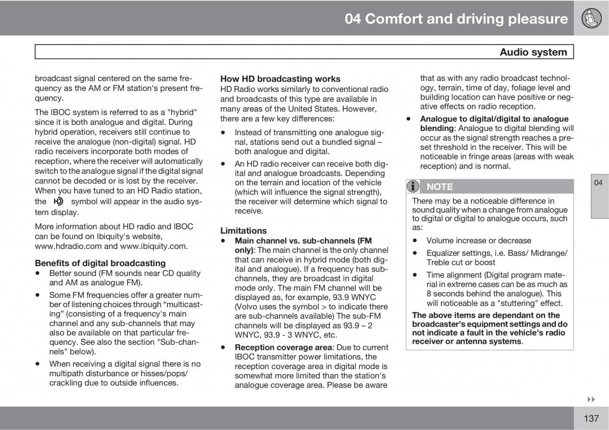 Volvo V70 XC70 III owners manual / page 137