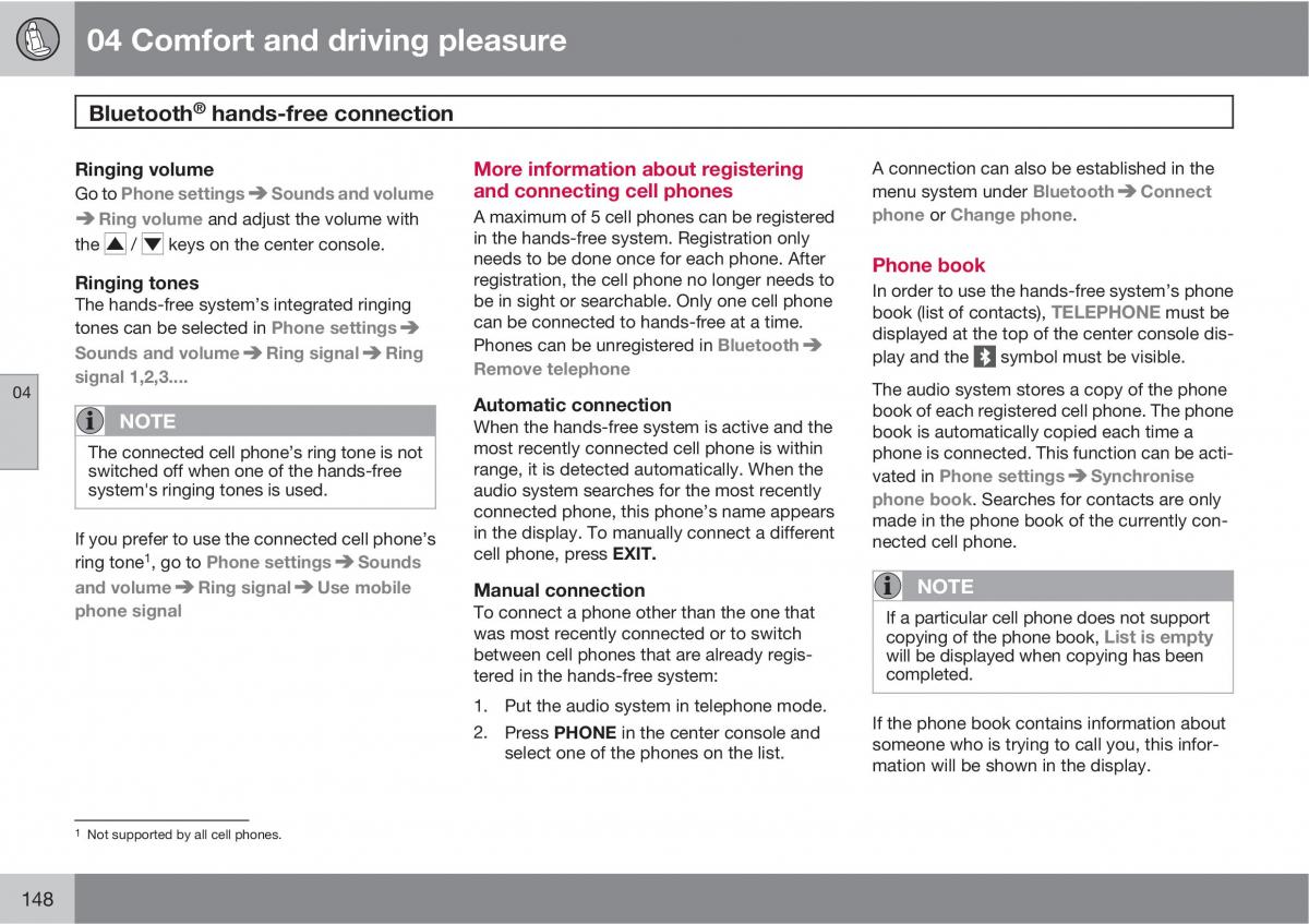 Volvo V70 XC70 III owners manual / page 148