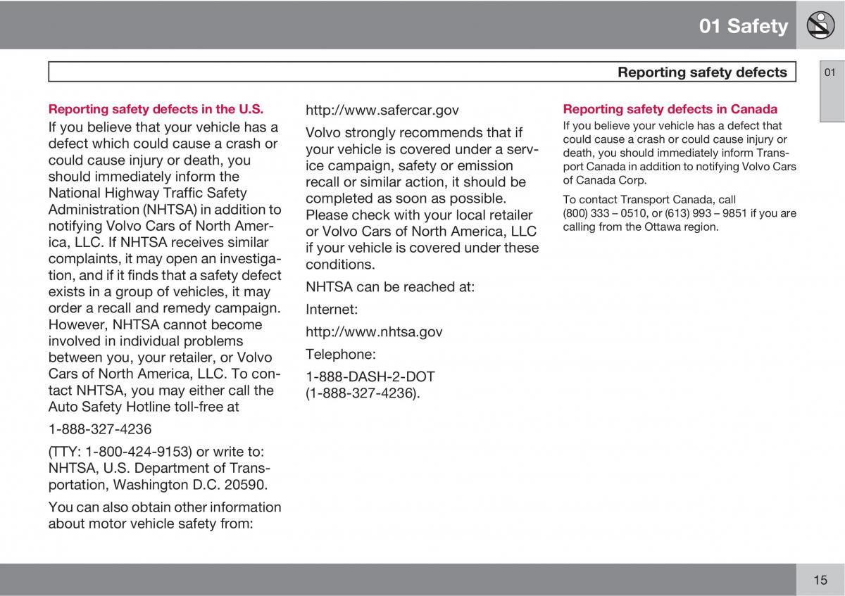 Volvo V70 XC70 III owners manual / page 15