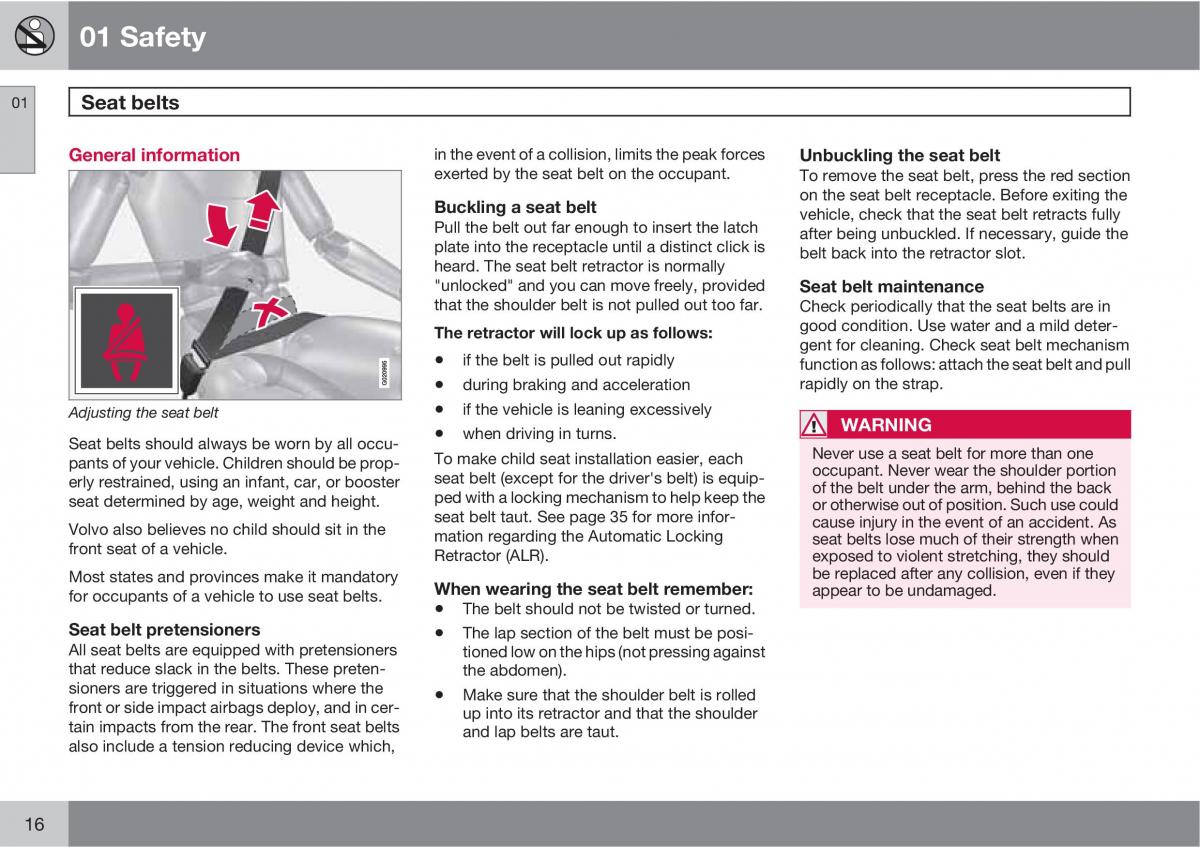 Volvo V70 XC70 III owners manual / page 16