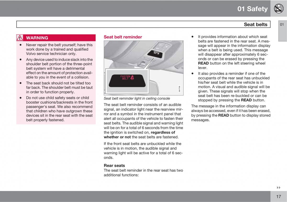 Volvo V70 XC70 III owners manual / page 17