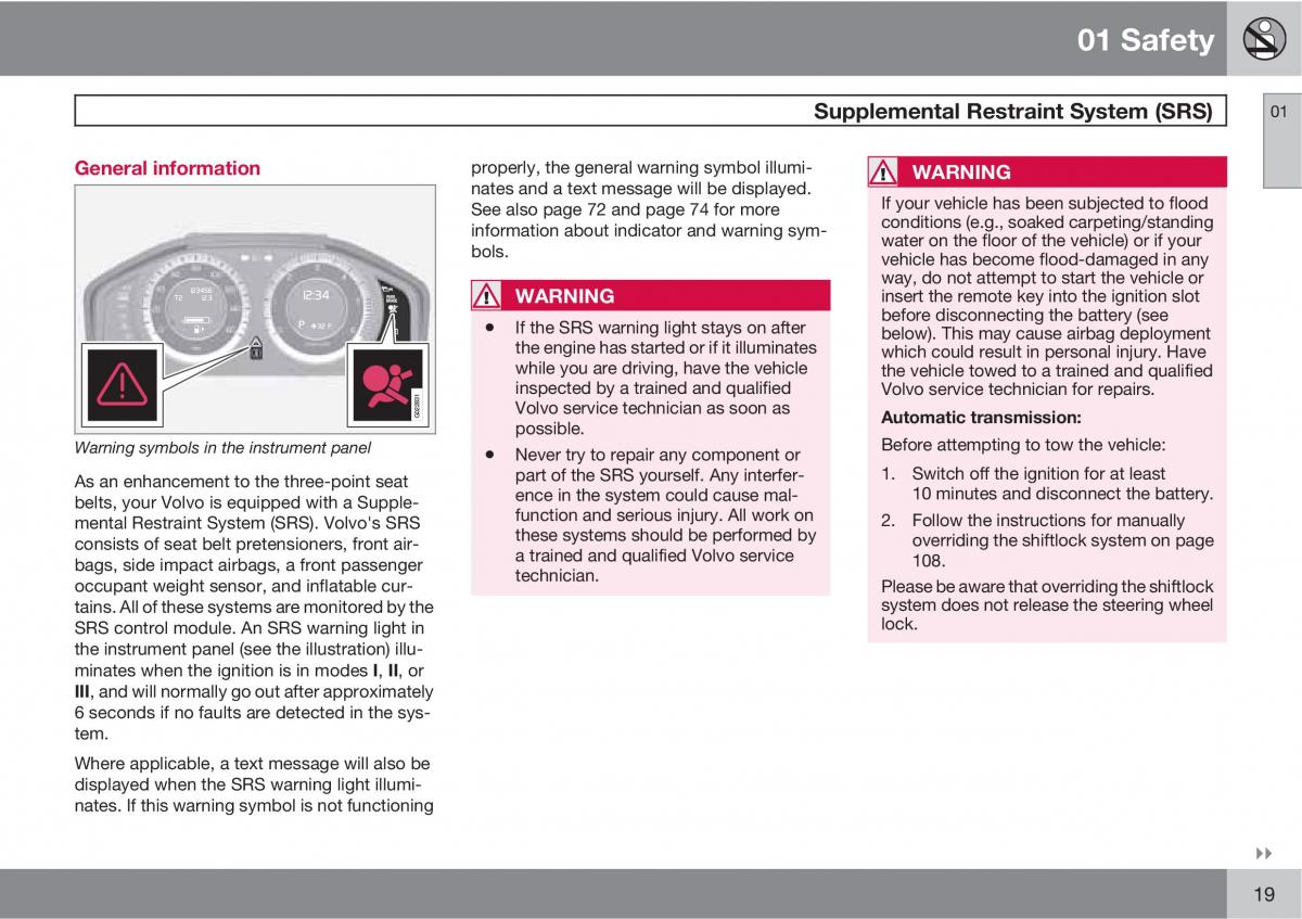 Volvo V70 XC70 III owners manual / page 19