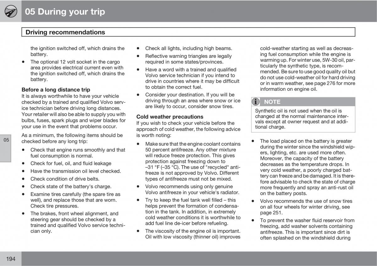 Volvo V70 XC70 III owners manual / page 194