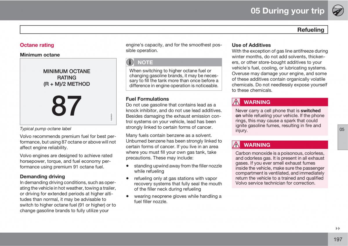 Volvo V70 XC70 III owners manual / page 197