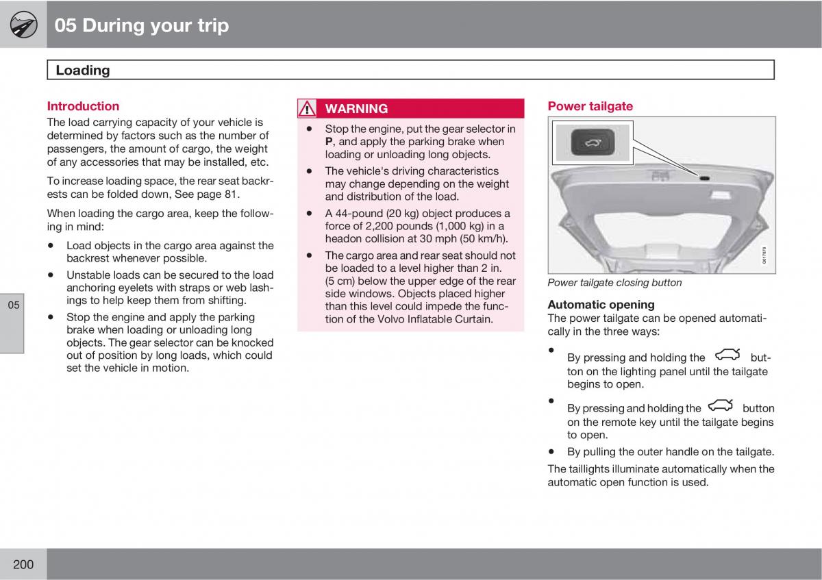 Volvo V70 XC70 III owners manual / page 200