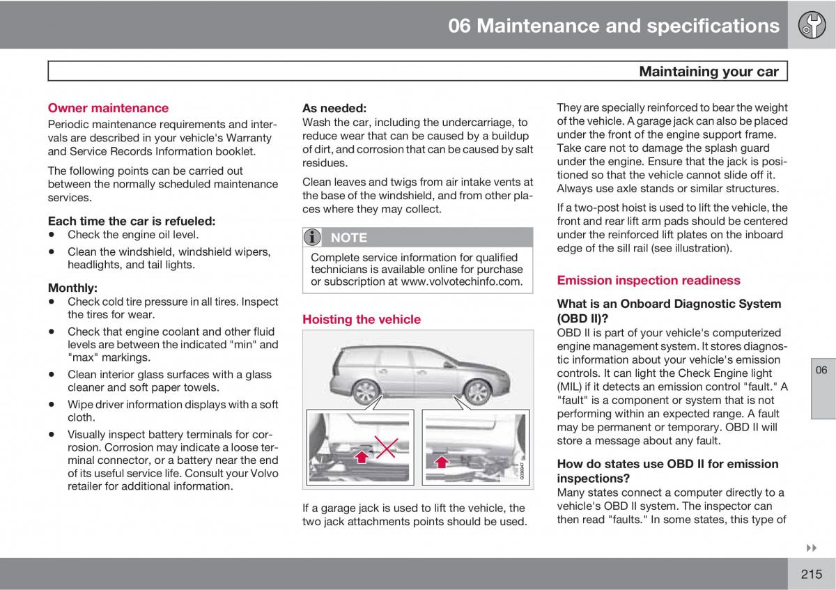 Volvo V70 XC70 III owners manual / page 215