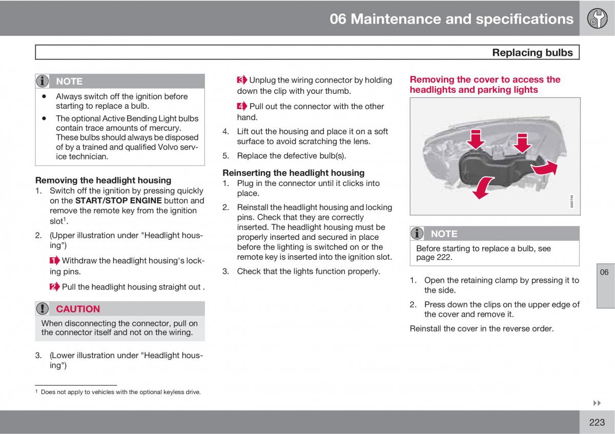 Volvo V70 XC70 III owners manual / page 223