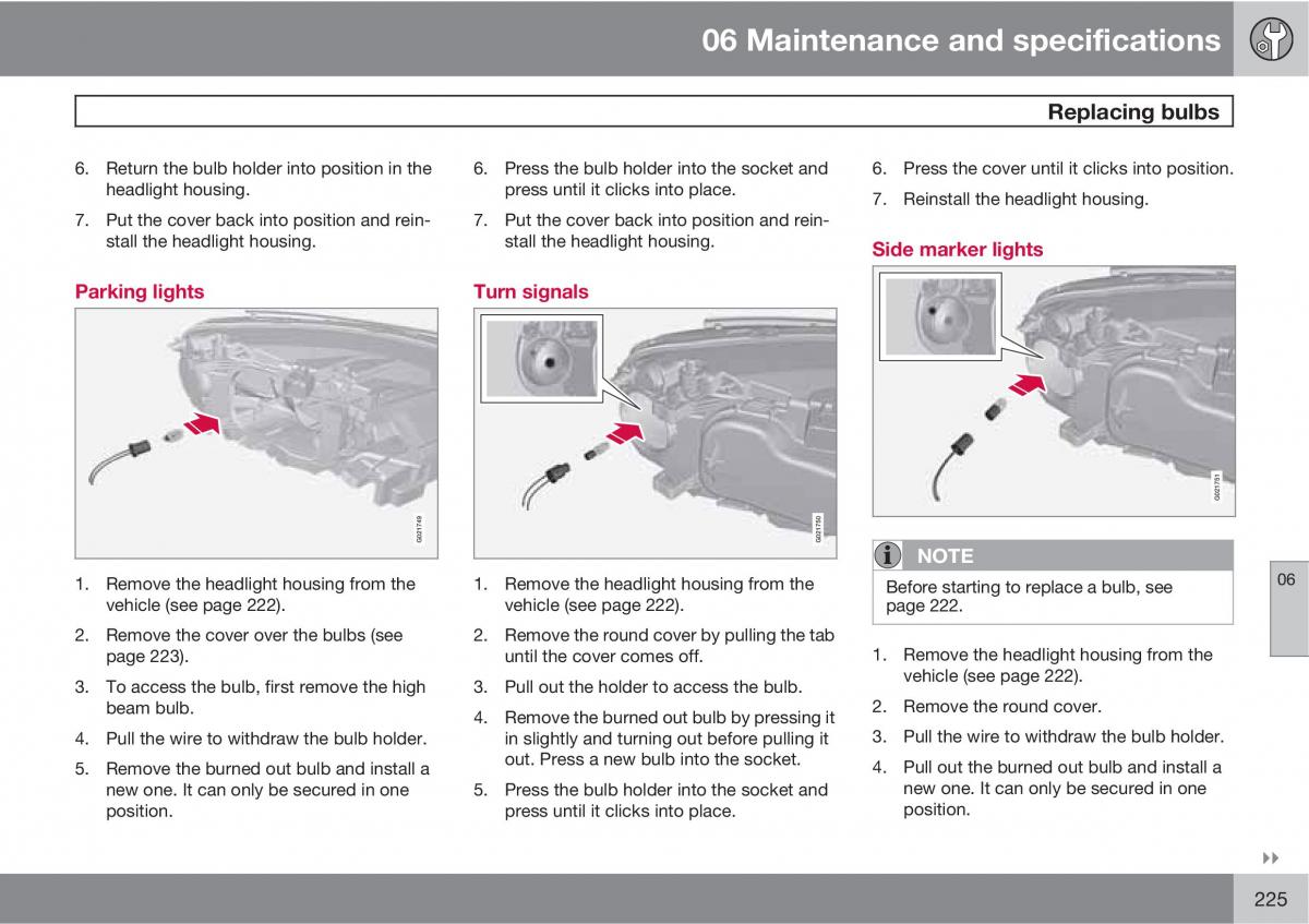 Volvo V70 XC70 III owners manual / page 225