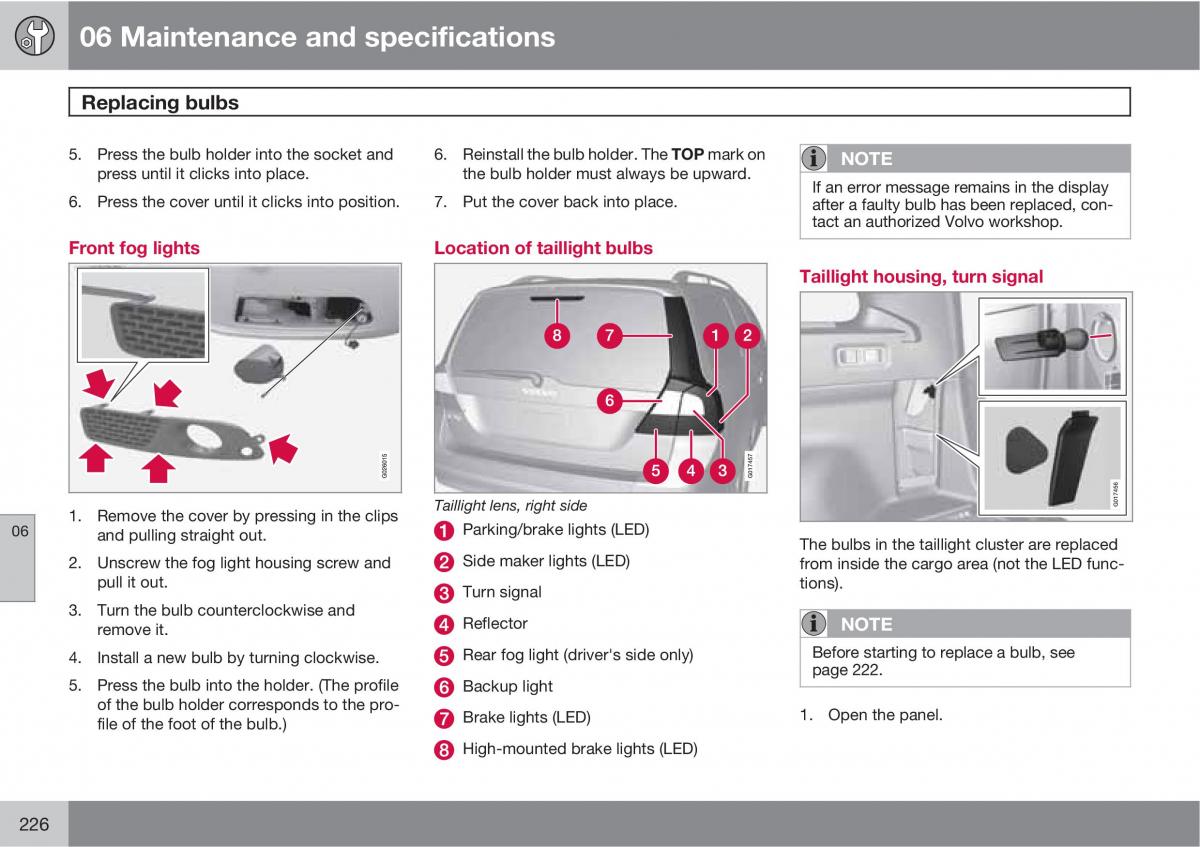 Volvo V70 XC70 III owners manual / page 226