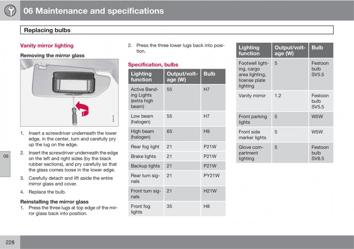 Volvo V70 XC70 III owners manual / page 228