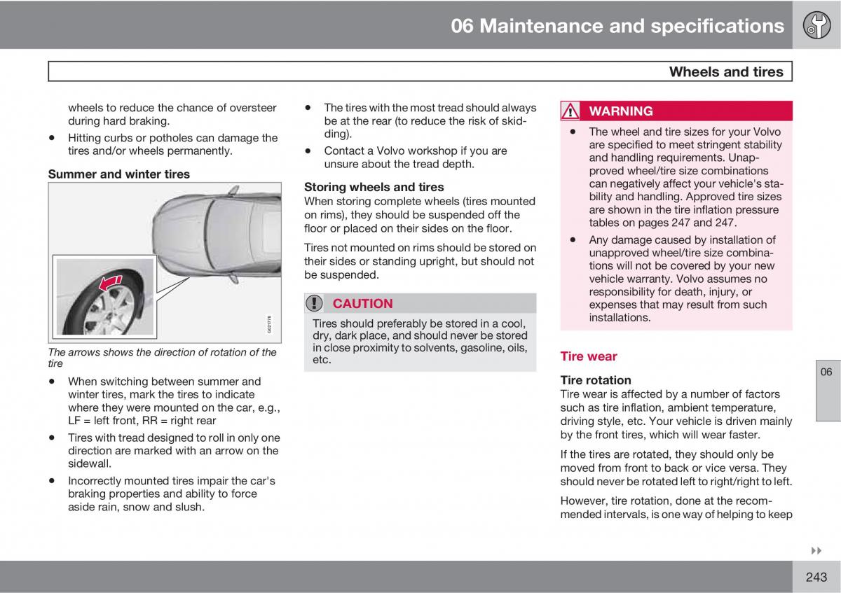 Volvo V70 XC70 III owners manual / page 243