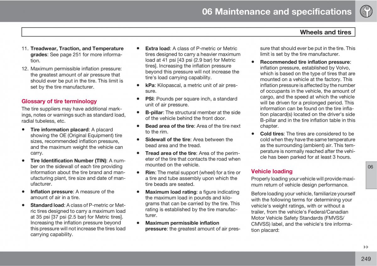 Volvo V70 XC70 III owners manual / page 249