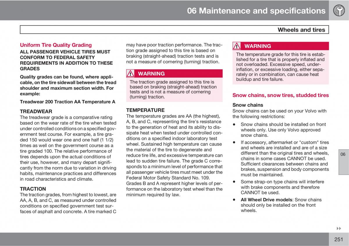 Volvo V70 XC70 III owners manual / page 251