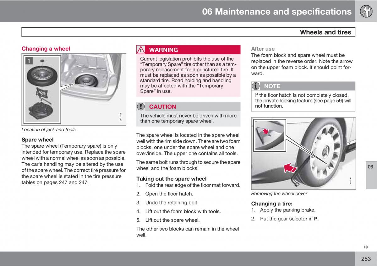 Volvo V70 XC70 III owners manual / page 253