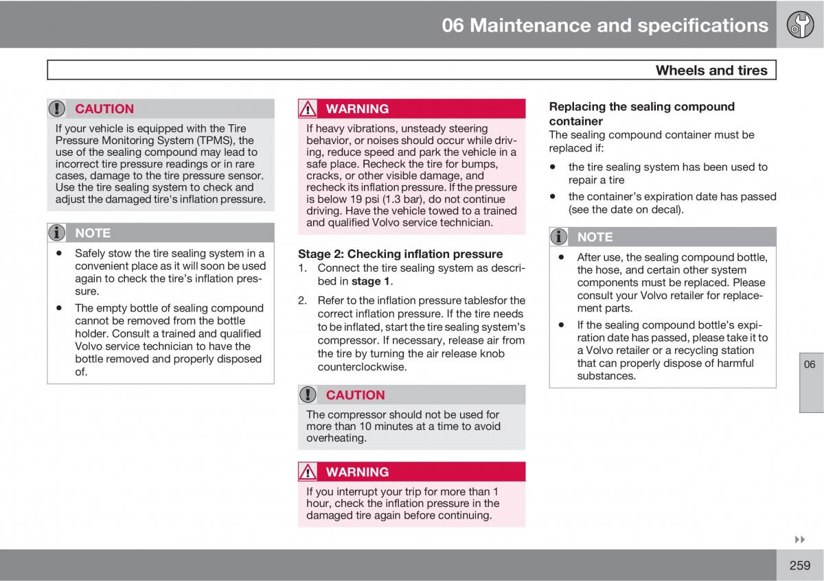 Volvo V70 XC70 III owners manual / page 259