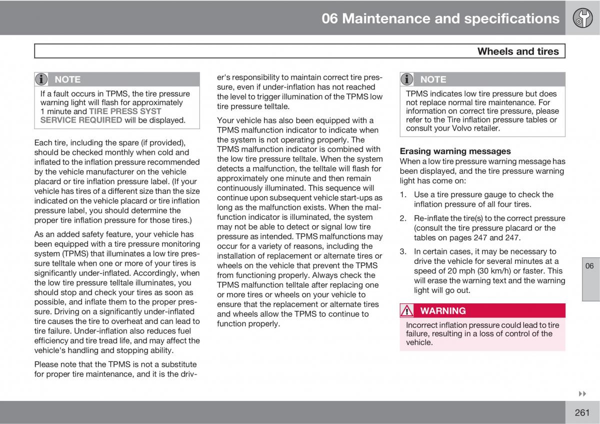 Volvo V70 XC70 III owners manual / page 261