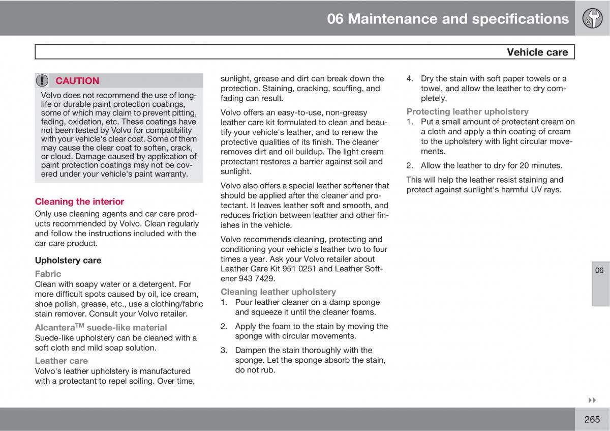 Volvo V70 XC70 III owners manual / page 265