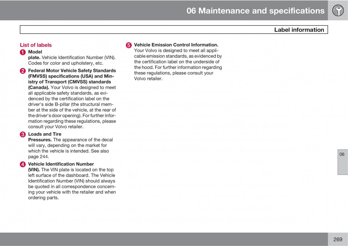 Volvo V70 XC70 III owners manual / page 269