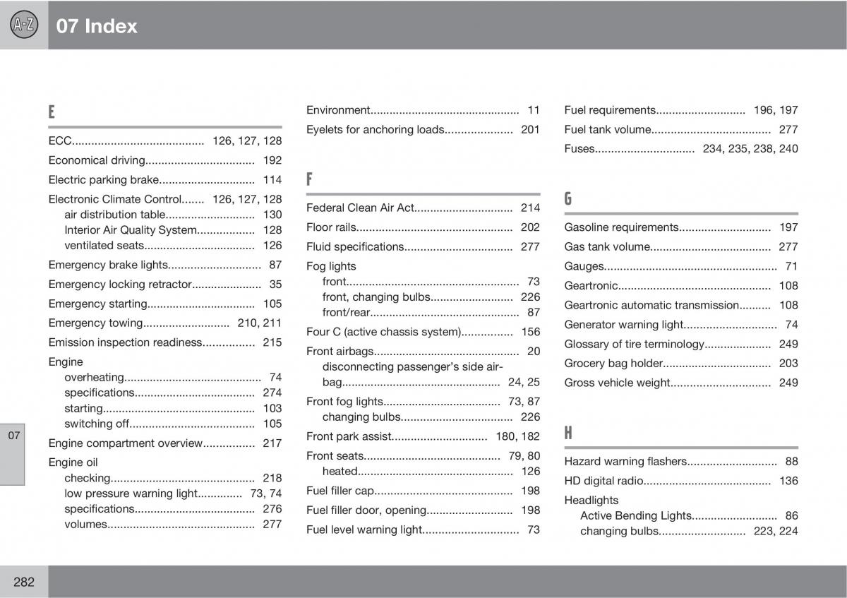 Volvo V70 XC70 III owners manual / page 282