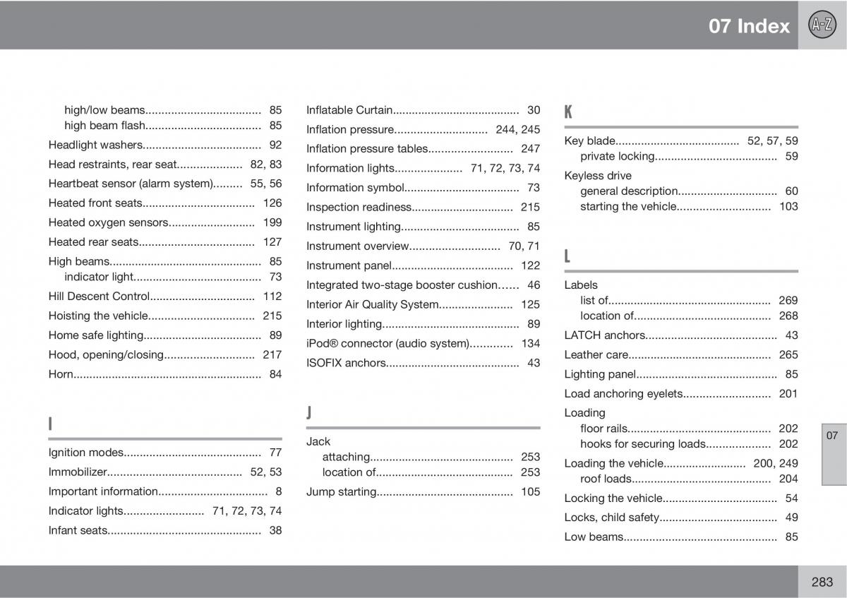 Volvo V70 XC70 III owners manual / page 283