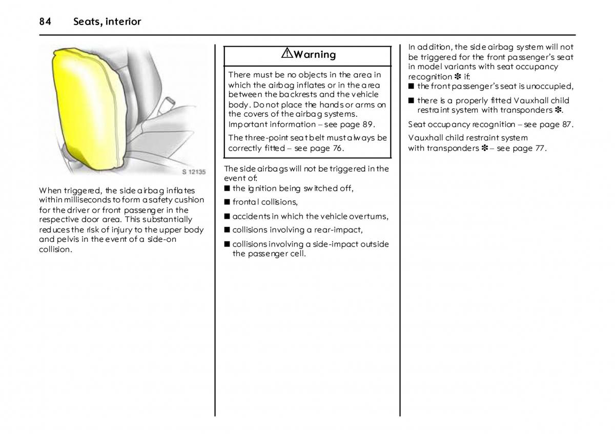 Opel Vectra Vauxhall III 3 owners manual / page 89