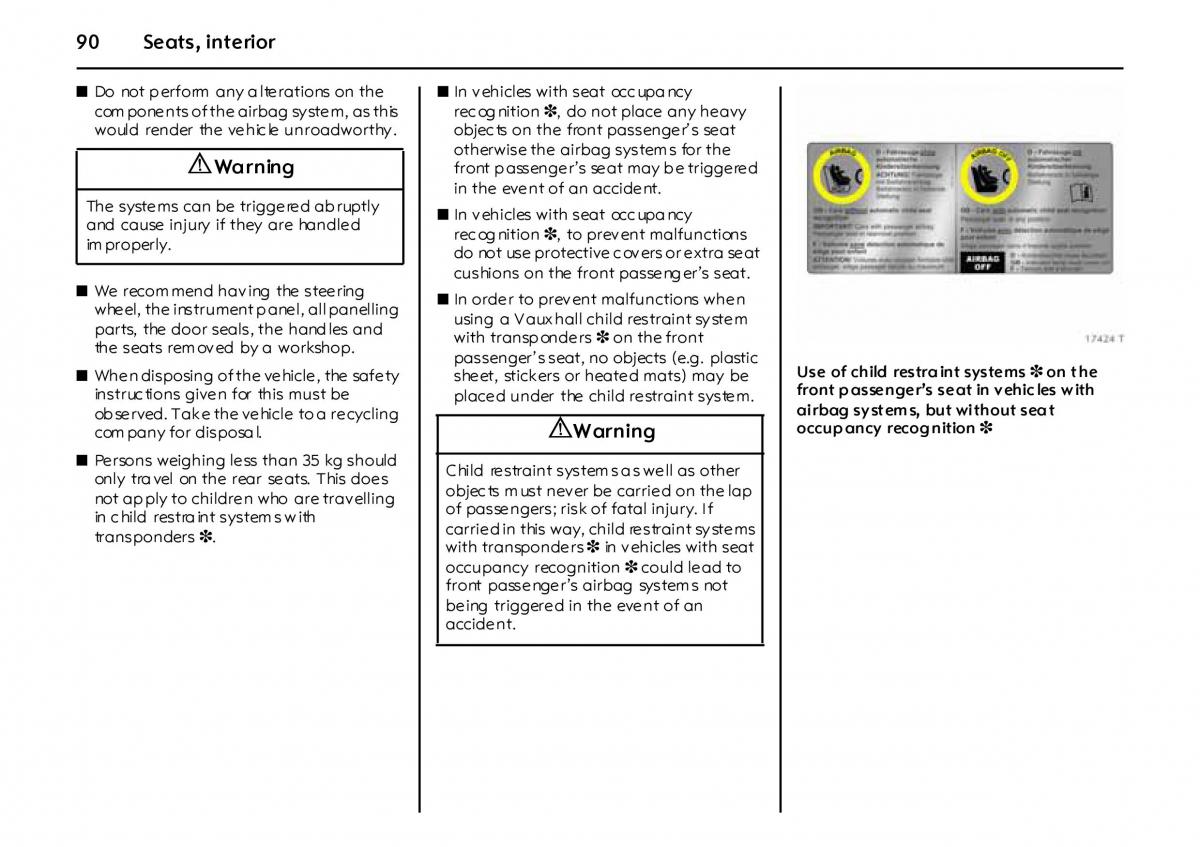 Opel Vectra Vauxhall III 3 owners manual / page 95