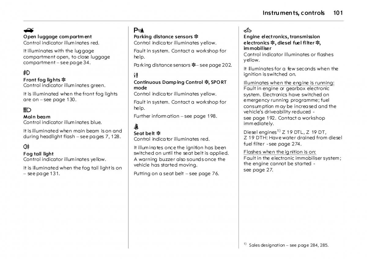 Opel Vectra Vauxhall III 3 owners manual / page 106