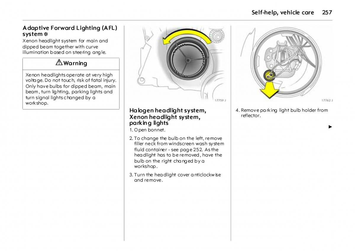 Opel Vectra Vauxhall III 3 owners manual / page 262