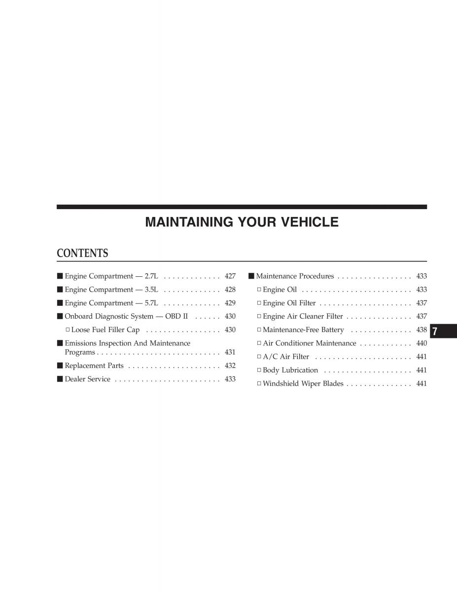 Chrysler 300C I 1 owners manual / page 427