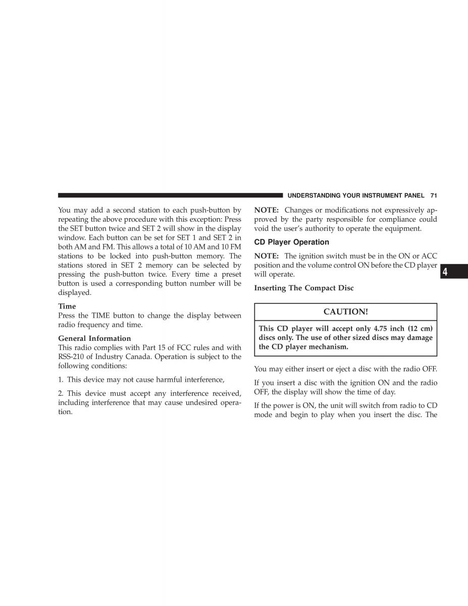 Chrysler Neon SRT4 owners manual / page 71