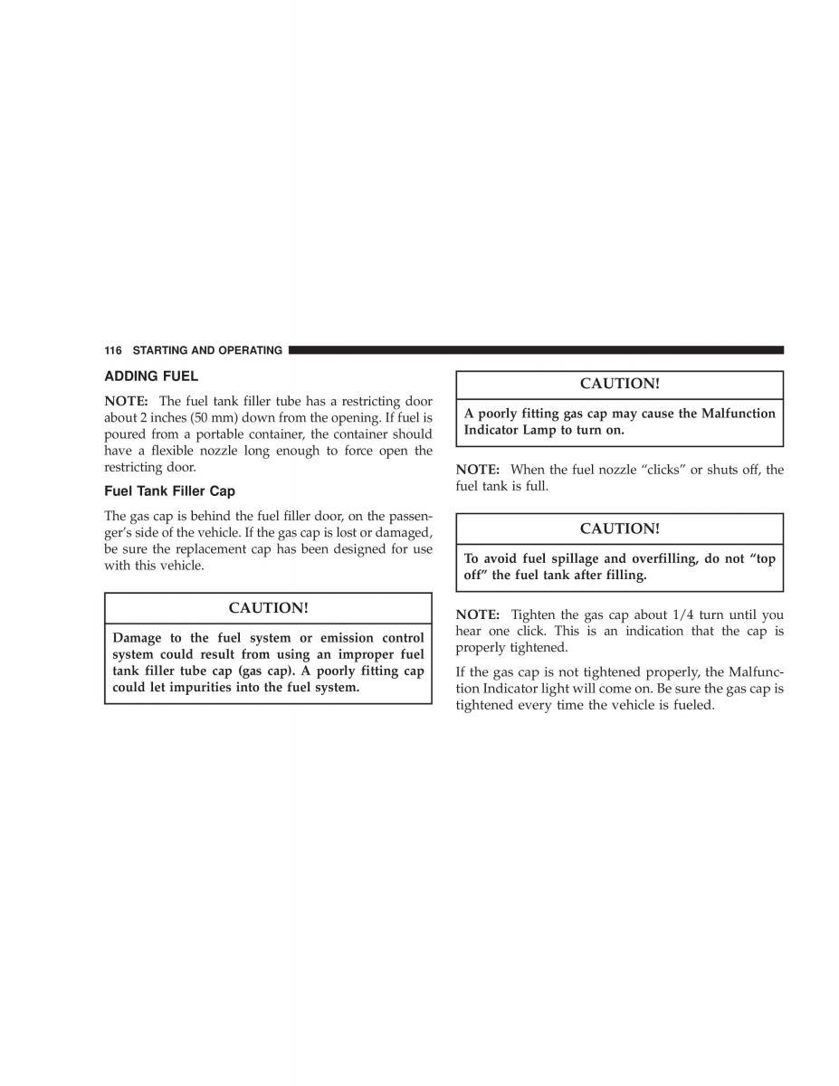 Chrysler Neon SRT4 owners manual / page 116