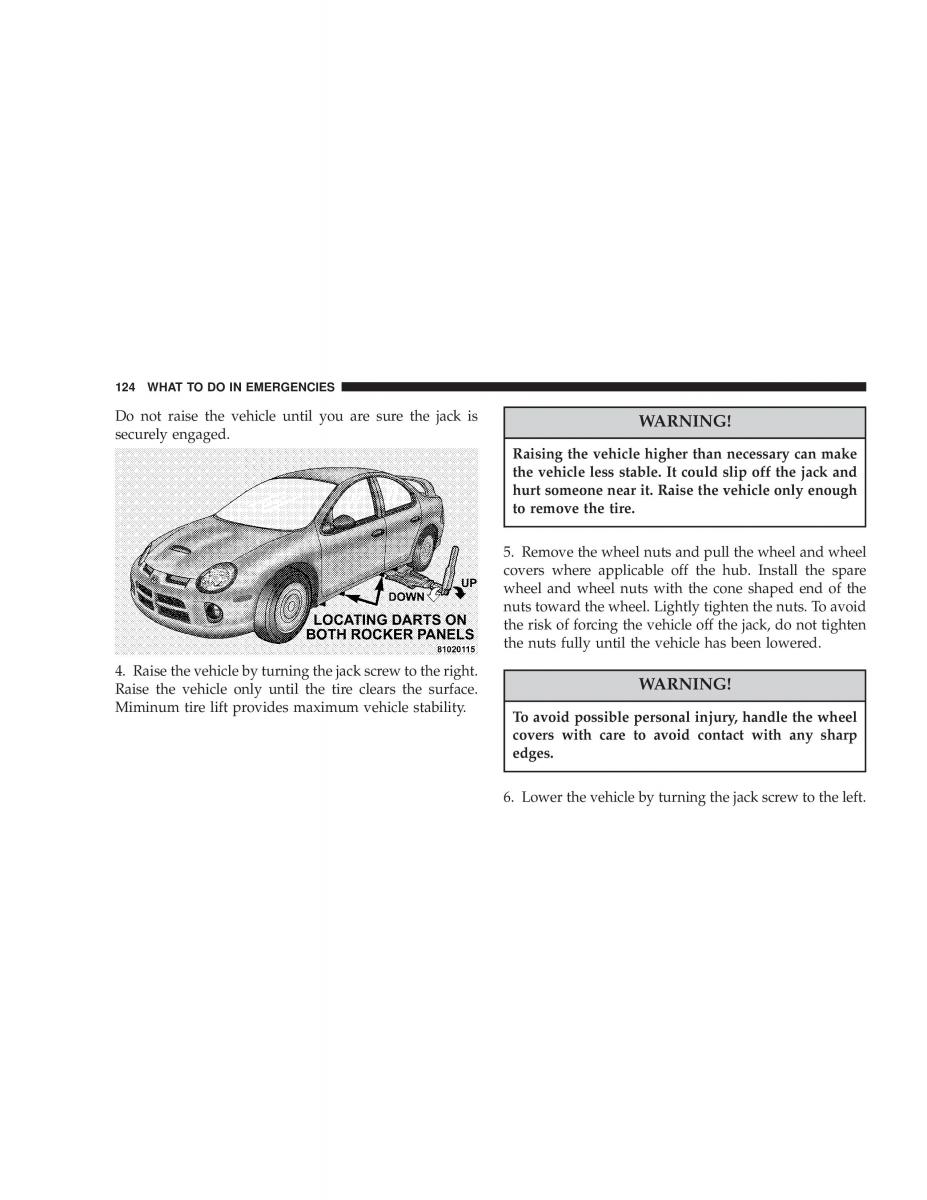 Chrysler Neon SRT4 owners manual / page 124