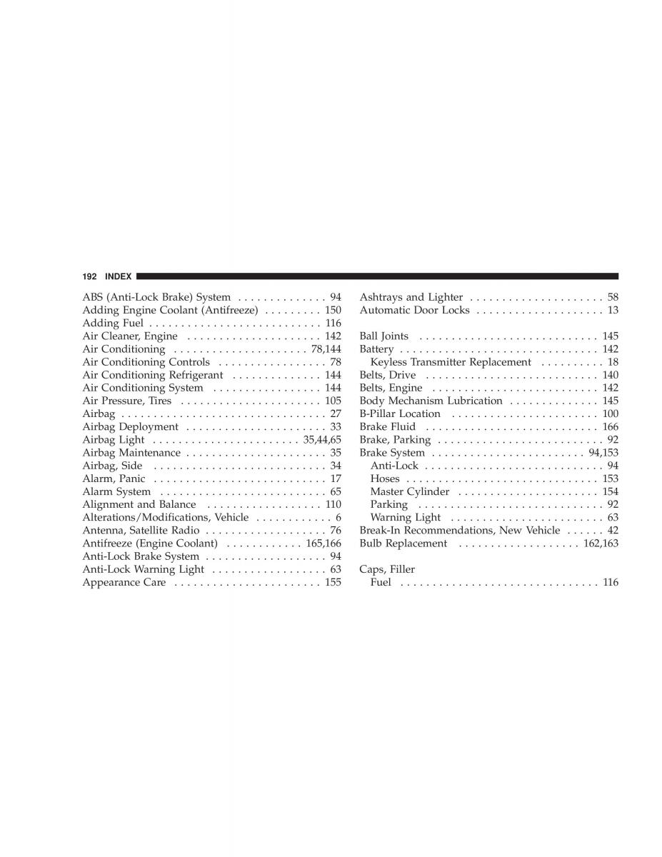 Chrysler Neon SRT4 owners manual / page 192