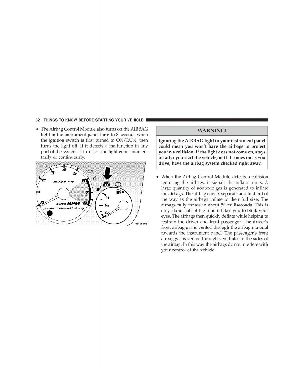 Chrysler Neon SRT4 owners manual / page 32