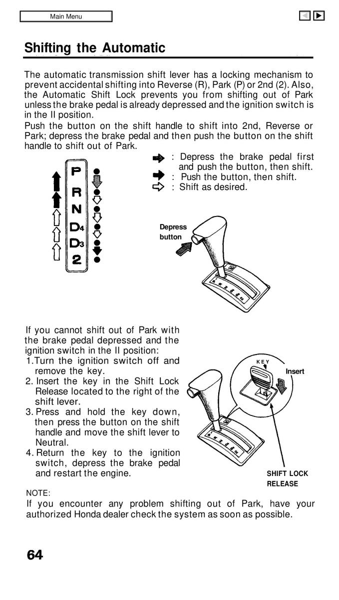 Honda Civic IV 4 Hatchback Sedan owners manual / page 65