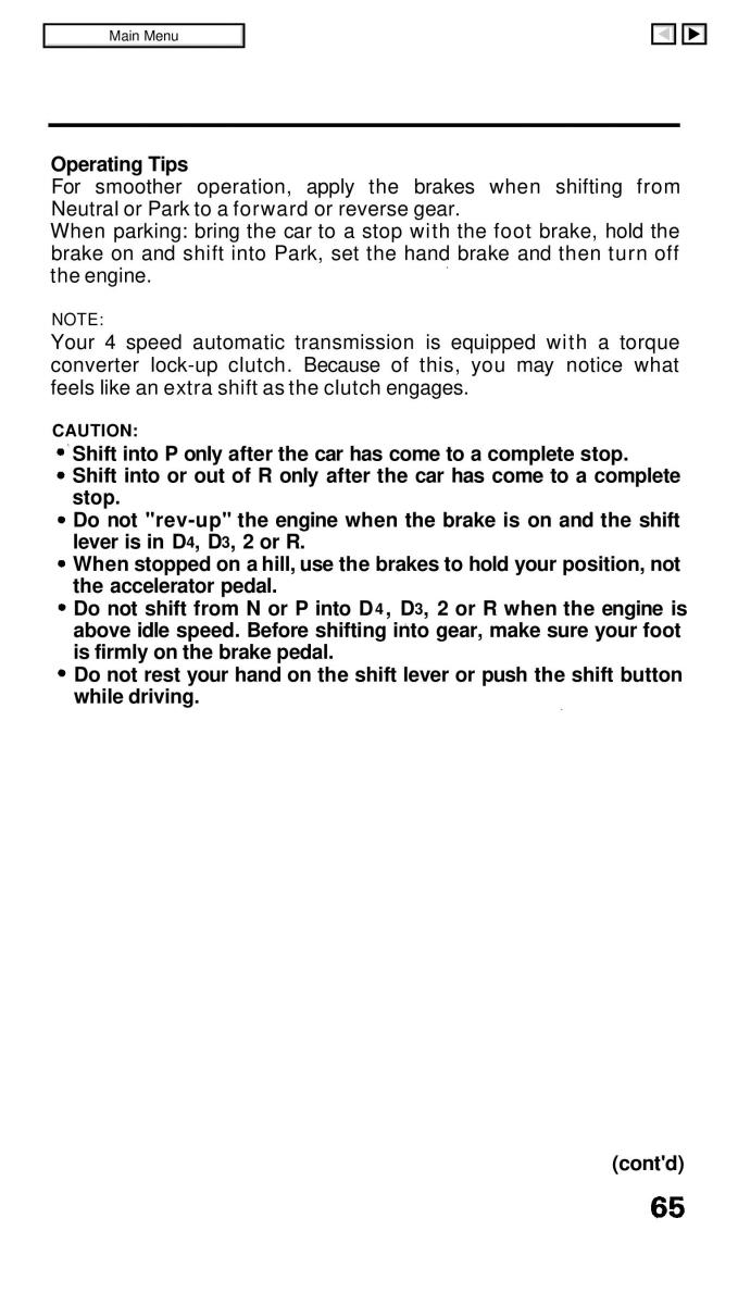 Honda Civic IV 4 Hatchback Sedan owners manual / page 66