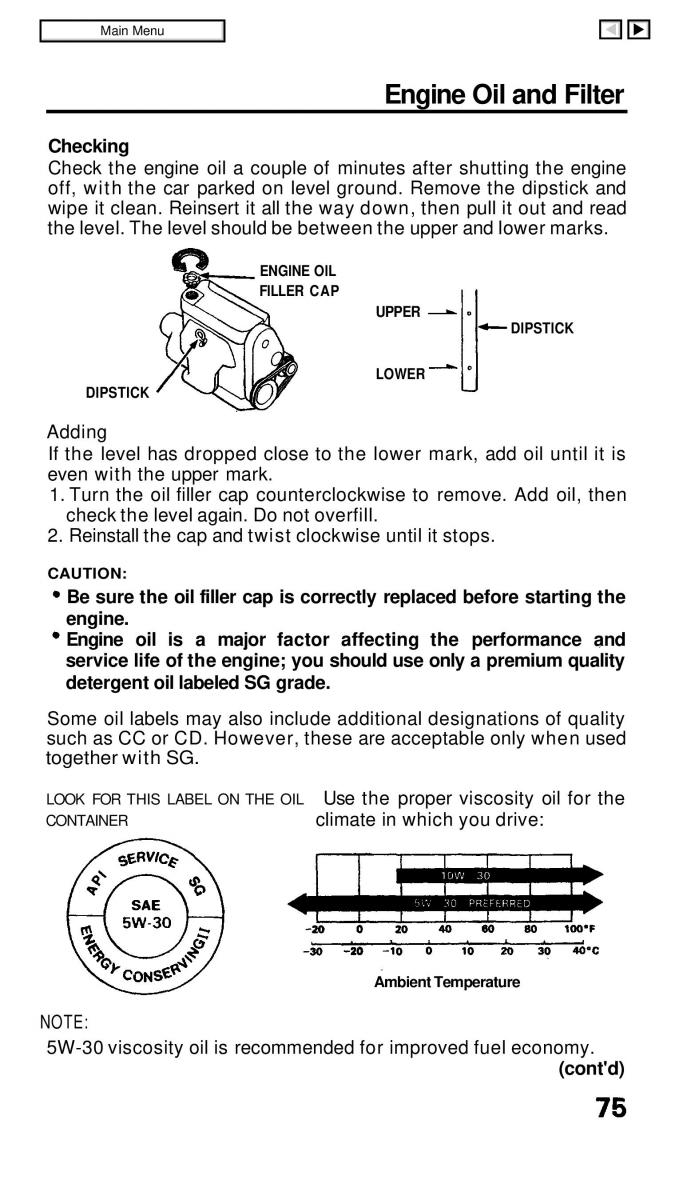 Honda Civic IV 4 Hatchback Sedan owners manual / page 75