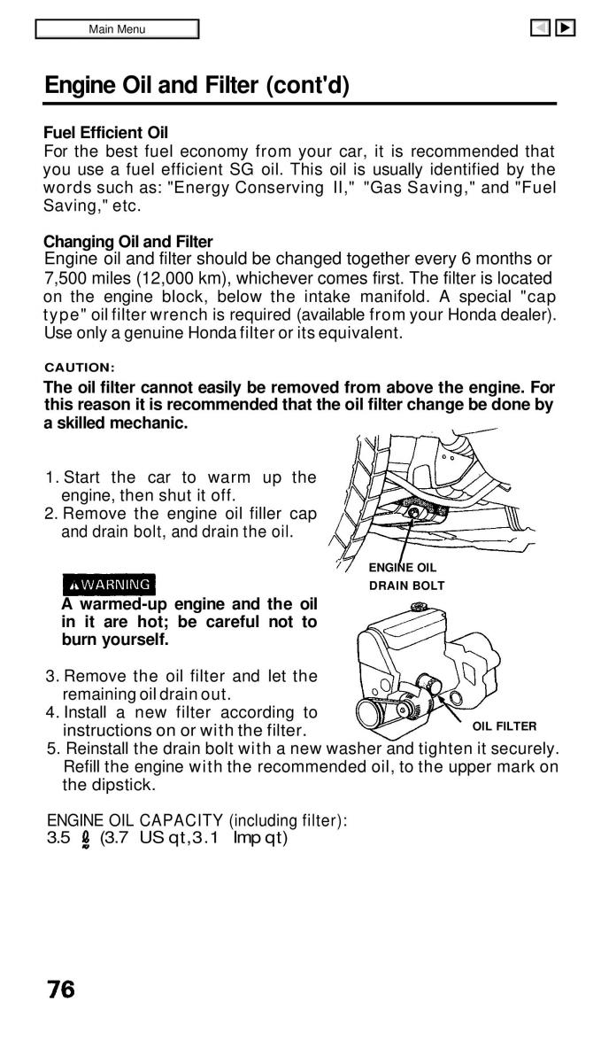 Honda Civic IV 4 Hatchback Sedan owners manual / page 76