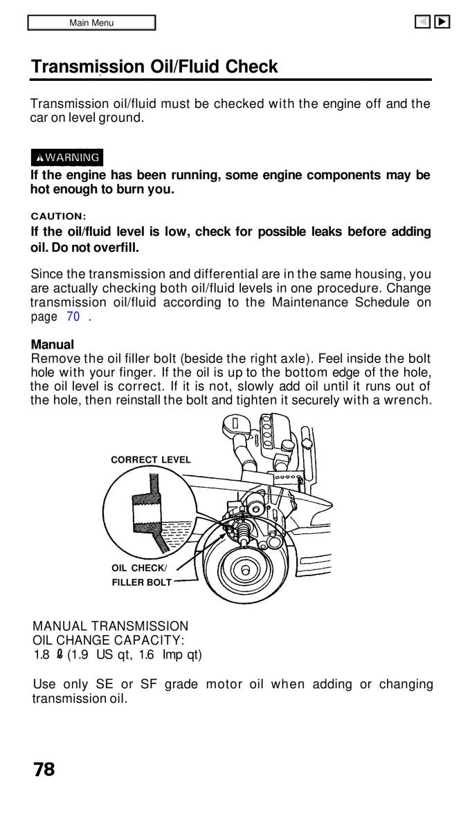 Honda Civic IV 4 Hatchback Sedan owners manual / page 78