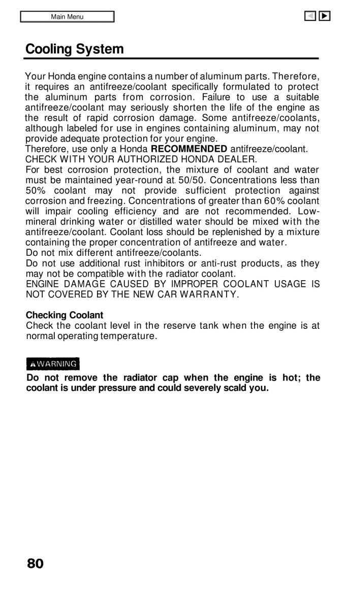 Honda Civic IV 4 Hatchback Sedan owners manual / page 80