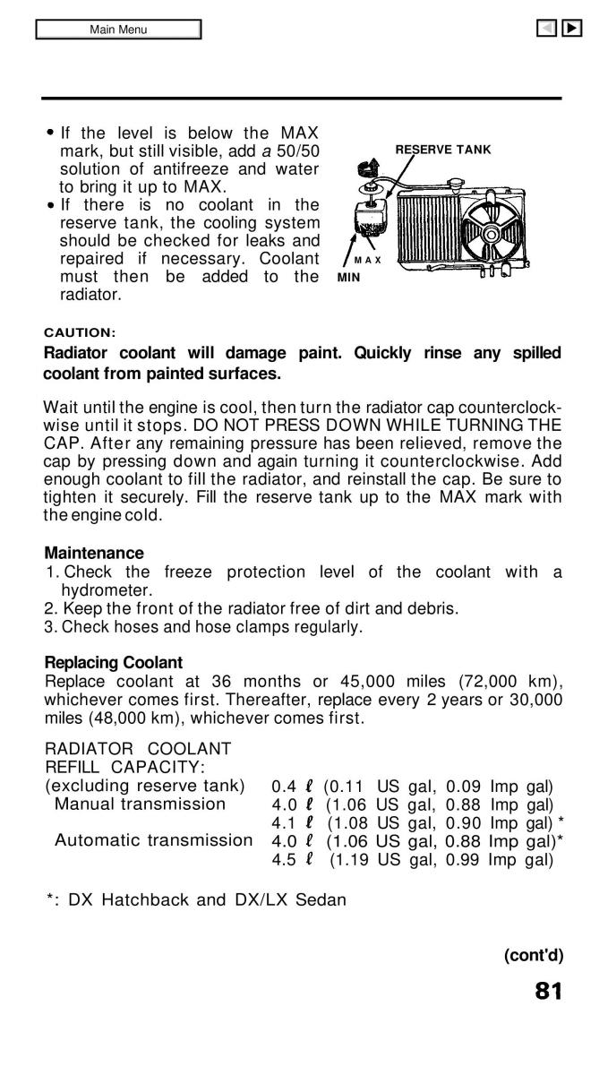 Honda Civic IV 4 Hatchback Sedan owners manual / page 81