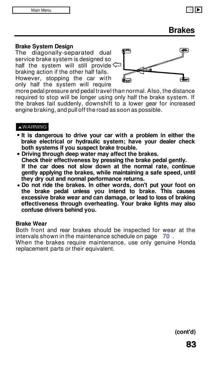 Honda Civic IV 4 Hatchback Sedan owners manual / page 83