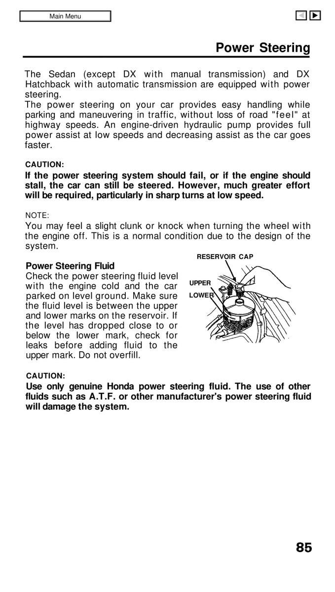 Honda Civic IV 4 Hatchback Sedan owners manual / page 85