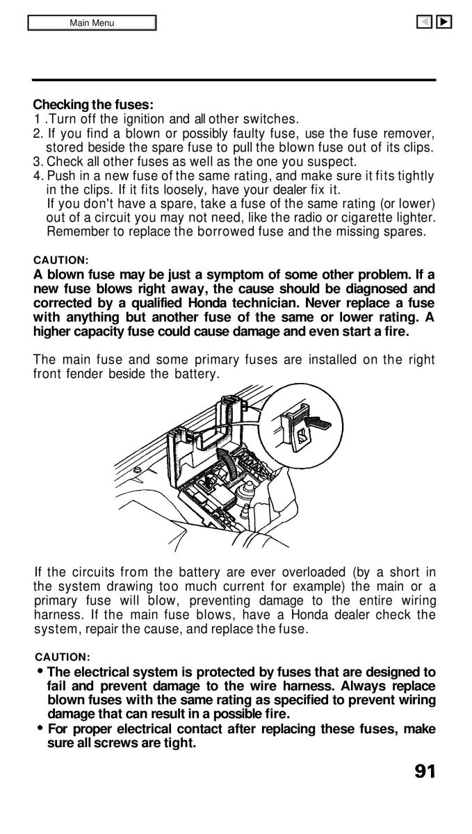 Honda Civic IV 4 Hatchback Sedan owners manual / page 91