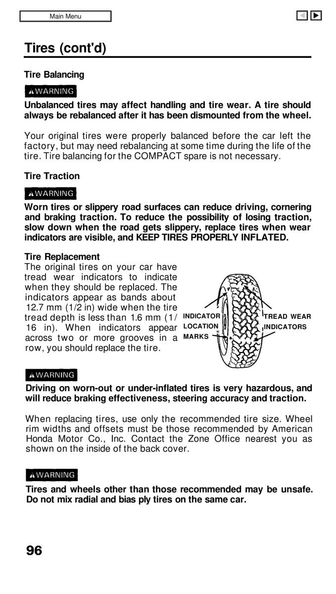 Honda Civic IV 4 Hatchback Sedan owners manual / page 96