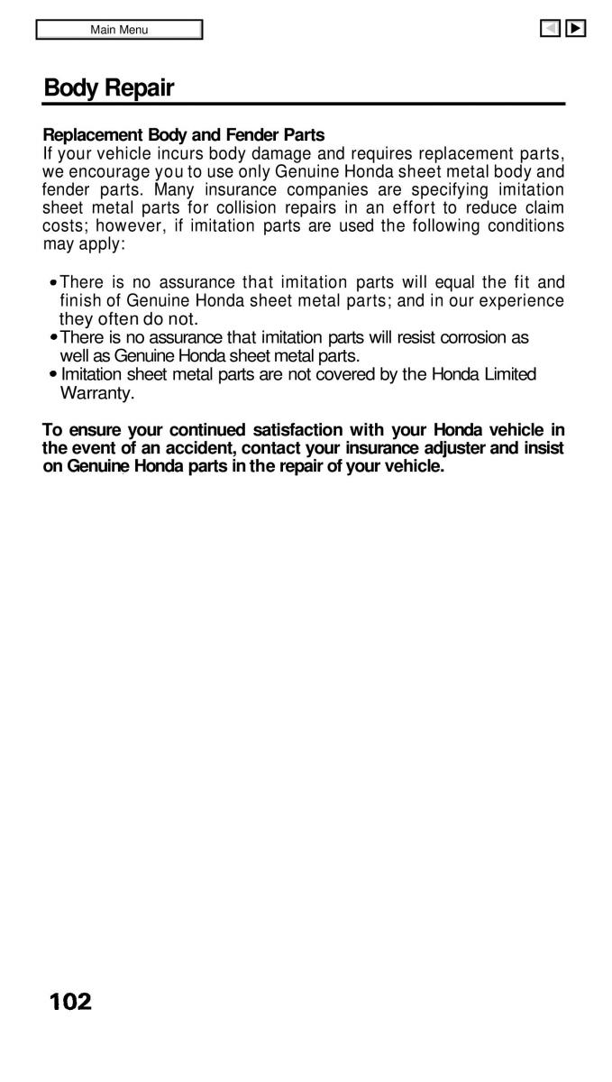 Honda Civic IV 4 Hatchback Sedan owners manual / page 102